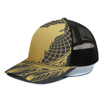 Golden Bohemian Howling Wolf Print Black Mesh Trucker Cap