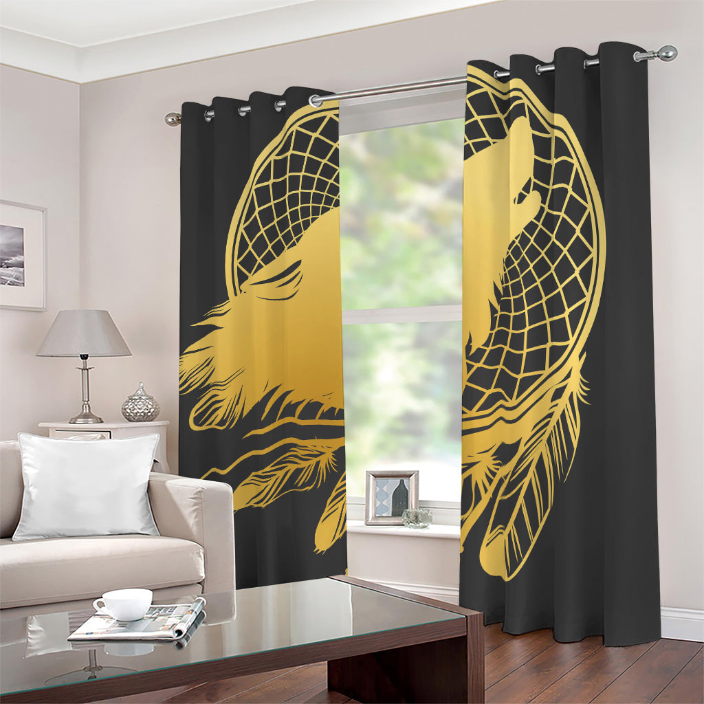 Golden Bohemian Howling Wolf Print Blackout Grommet Curtains