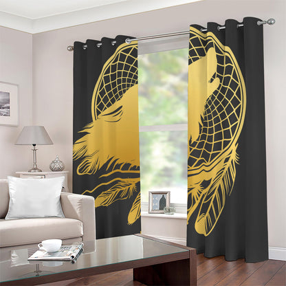 Golden Bohemian Howling Wolf Print Blackout Grommet Curtains