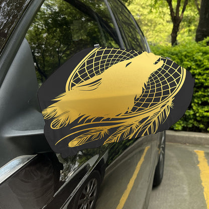 Golden Bohemian Howling Wolf Print Car Side Mirror Covers