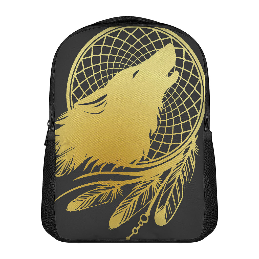Golden Bohemian Howling Wolf Print Casual Backpack
