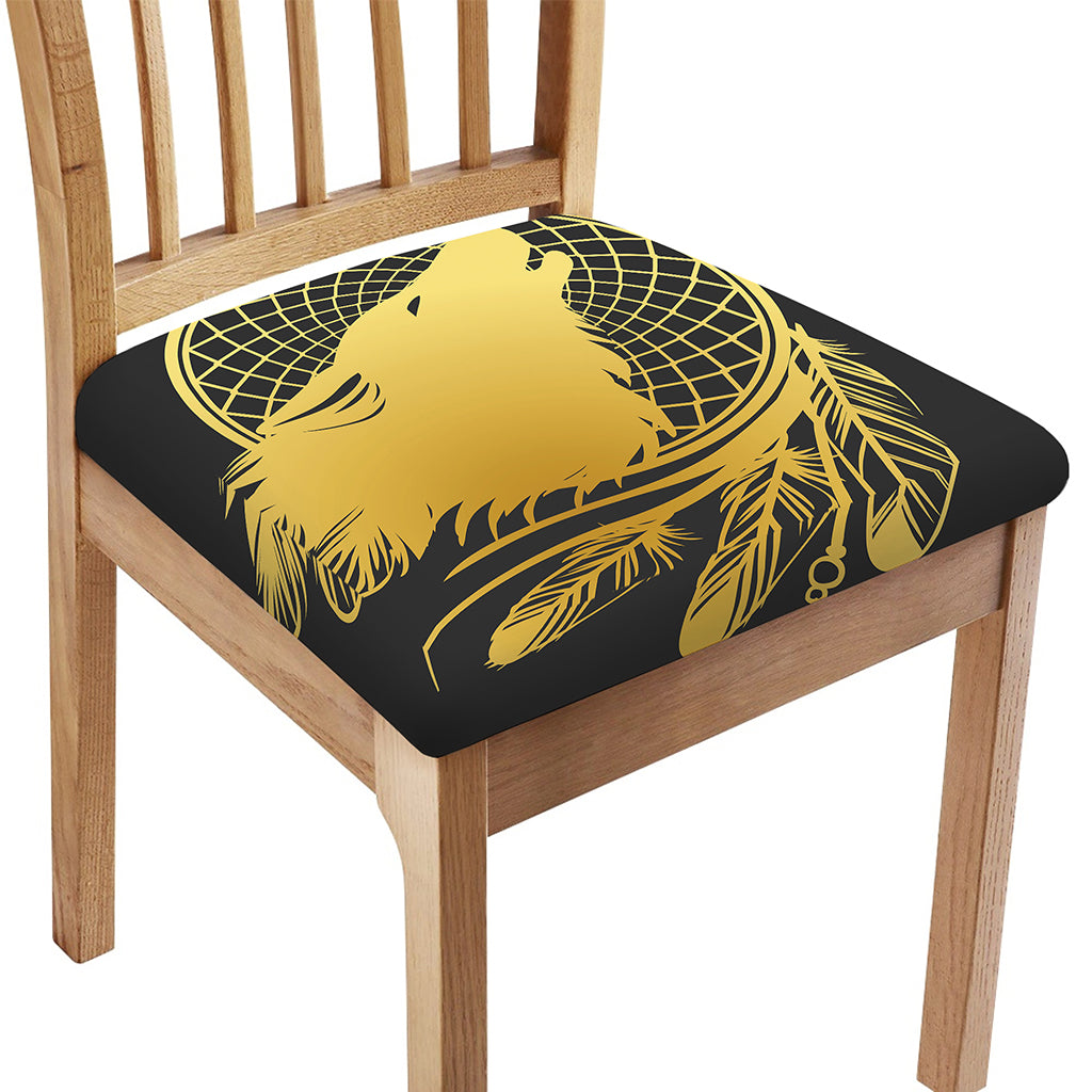 Golden Bohemian Howling Wolf Print Chair Cushion Cover