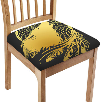 Golden Bohemian Howling Wolf Print Chair Cushion Cover
