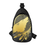 Golden Bohemian Howling Wolf Print Chest Bag