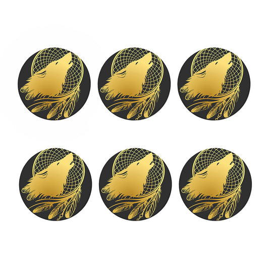 Golden Bohemian Howling Wolf Print Coaster Set