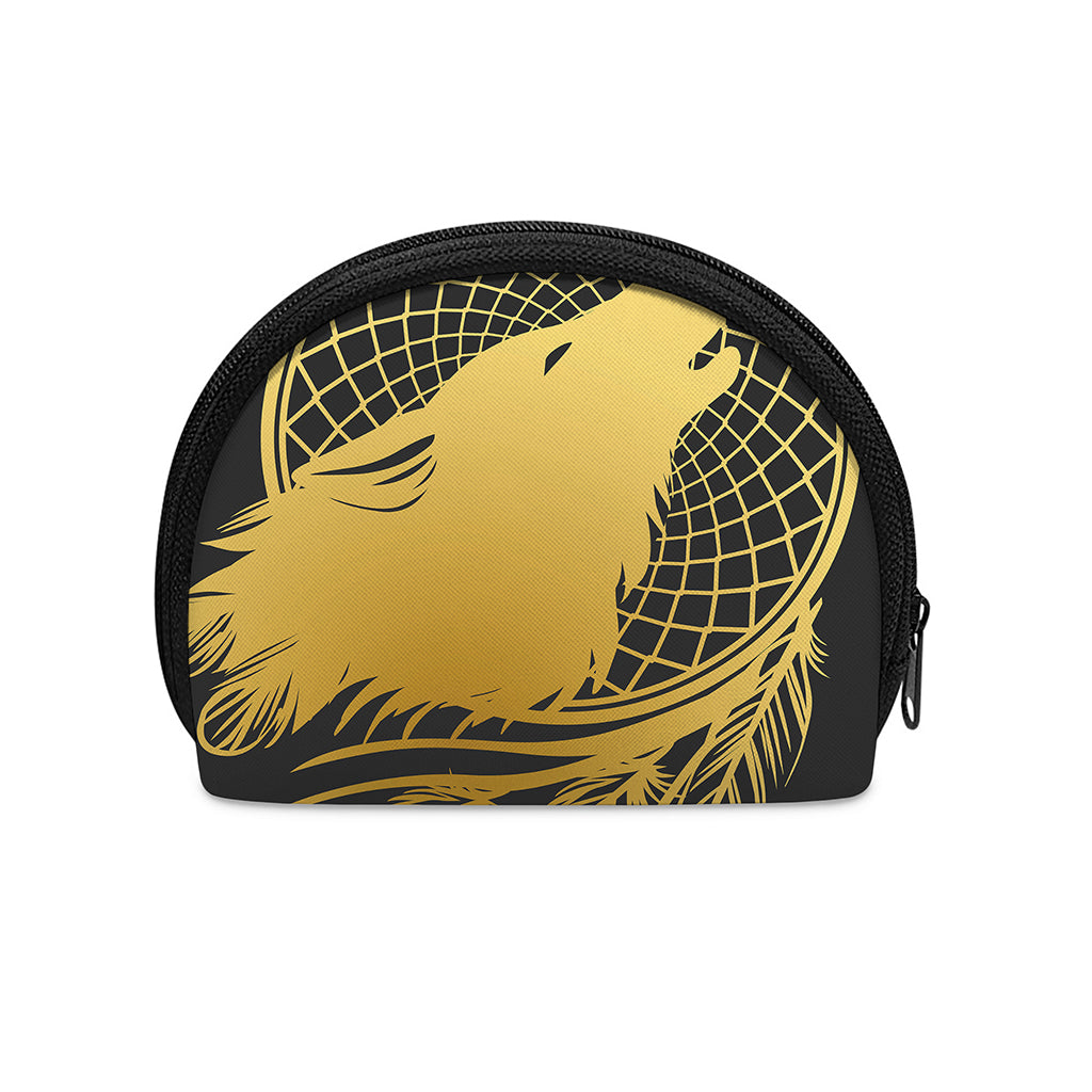 Golden Bohemian Howling Wolf Print Coin Purse
