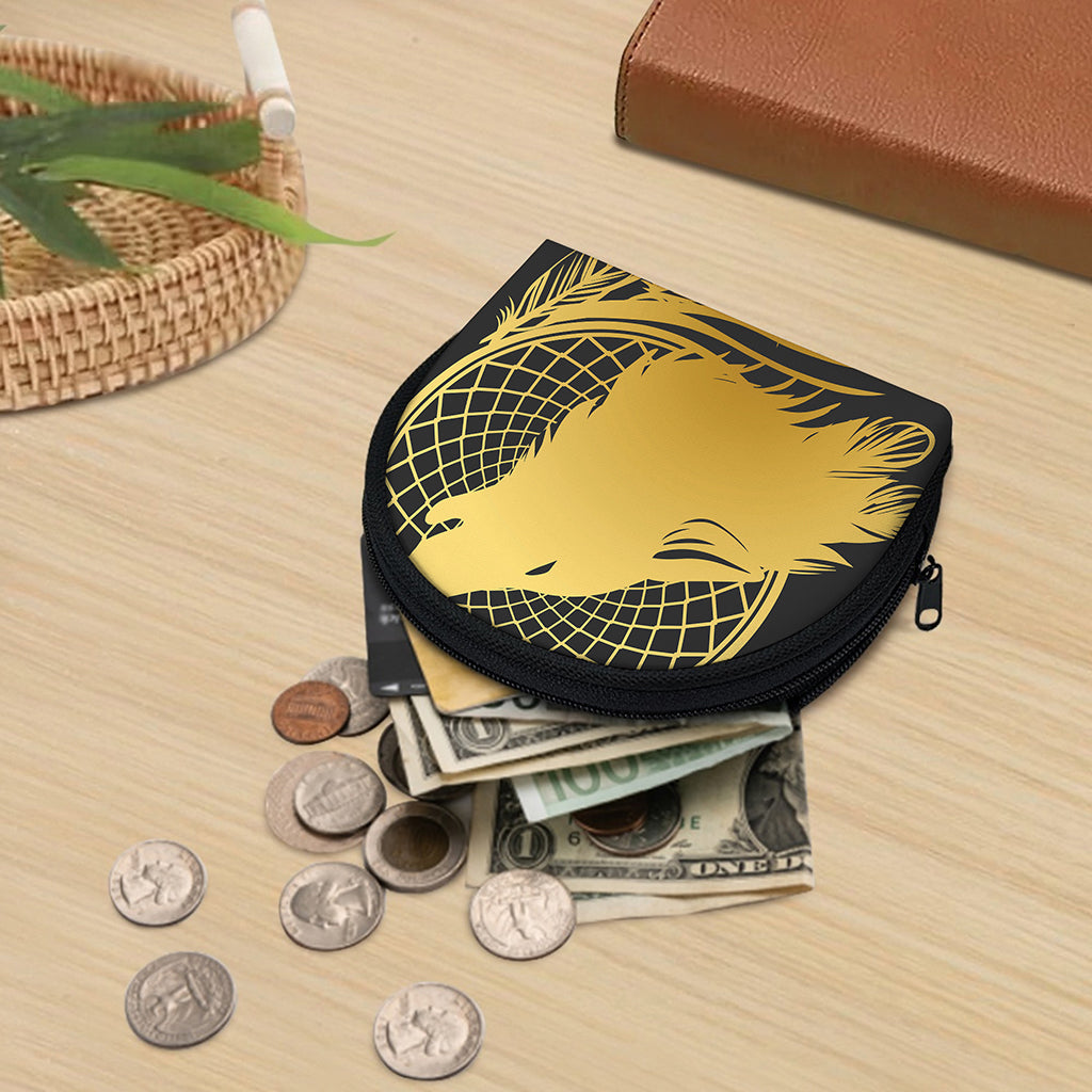Golden Bohemian Howling Wolf Print Coin Purse