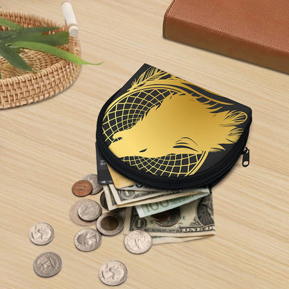 Golden Bohemian Howling Wolf Print Coin Purse