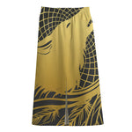 Golden Bohemian Howling Wolf Print Cotton Front Slit Maxi Skirt