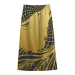 Golden Bohemian Howling Wolf Print Cotton Front Slit Maxi Skirt