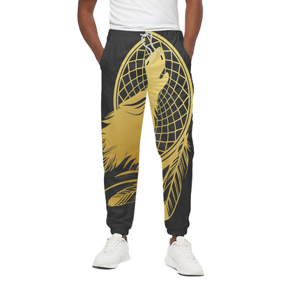 Golden Bohemian Howling Wolf Print Cotton Pants