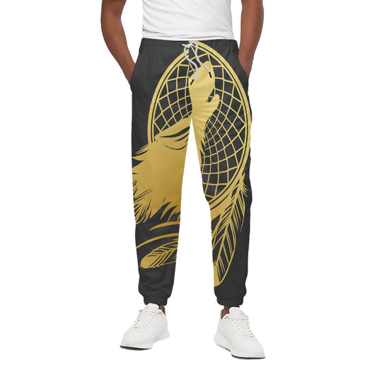 Golden Bohemian Howling Wolf Print Cotton Pants