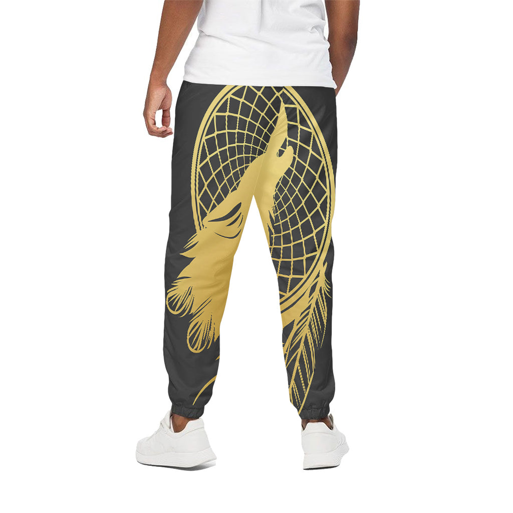 Golden Bohemian Howling Wolf Print Cotton Pants