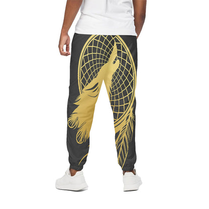 Golden Bohemian Howling Wolf Print Cotton Pants