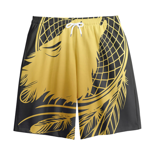 Golden Bohemian Howling Wolf Print Cotton Shorts