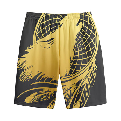 Golden Bohemian Howling Wolf Print Cotton Shorts