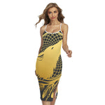 Golden Bohemian Howling Wolf Print Cross Back Cami Dress