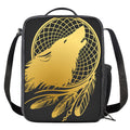 Golden Bohemian Howling Wolf Print Crossbody Lunch Bag