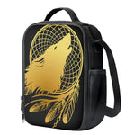 Golden Bohemian Howling Wolf Print Crossbody Lunch Bag