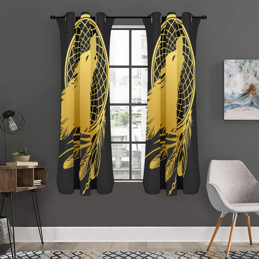 Golden Bohemian Howling Wolf Print Curtain