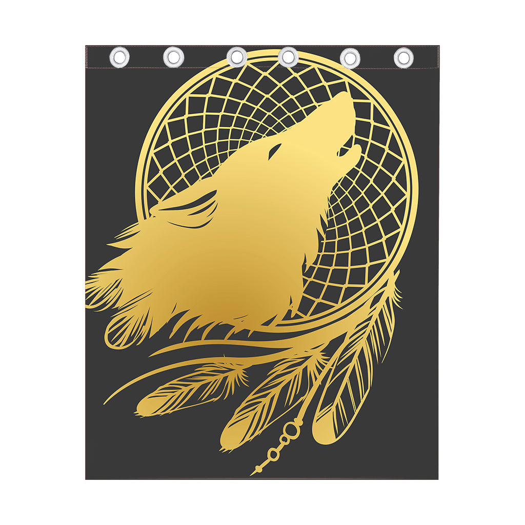 Golden Bohemian Howling Wolf Print Curtain