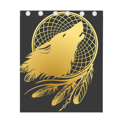 Golden Bohemian Howling Wolf Print Curtain