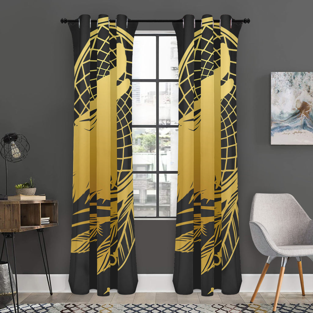 Golden Bohemian Howling Wolf Print Curtain