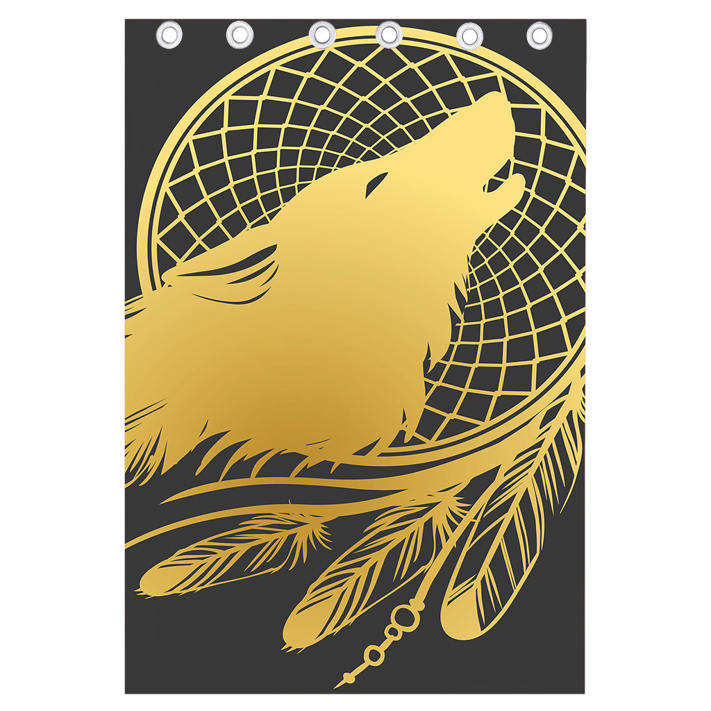 Golden Bohemian Howling Wolf Print Curtain