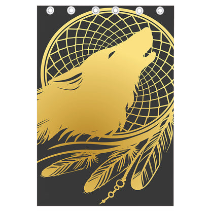 Golden Bohemian Howling Wolf Print Curtain
