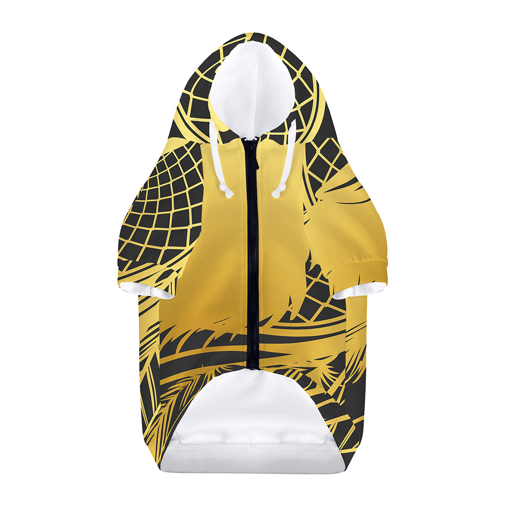 Golden Bohemian Howling Wolf Print Dog Zip Up Hoodie