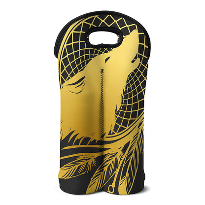 Golden Bohemian Howling Wolf Print Double Neoprene Wine Tote