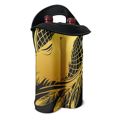 Golden Bohemian Howling Wolf Print Double Neoprene Wine Tote