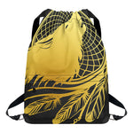 Golden Bohemian Howling Wolf Print Drawstring Backpack