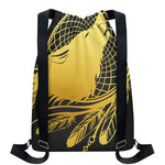 Golden Bohemian Howling Wolf Print Drawstring Backpack