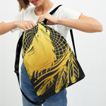 Golden Bohemian Howling Wolf Print Drawstring Backpack
