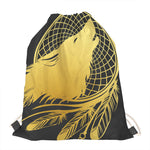 Golden Bohemian Howling Wolf Print Drawstring Bag
