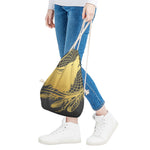 Golden Bohemian Howling Wolf Print Drawstring Bag