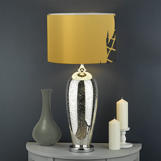 Golden Bohemian Howling Wolf Print Drum Lamp Shade