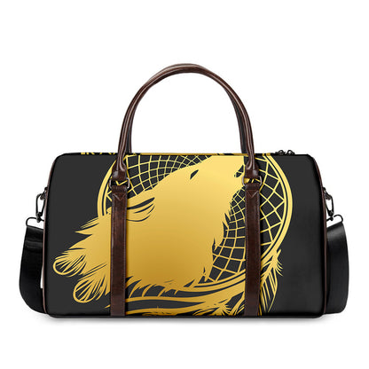 Golden Bohemian Howling Wolf Print Duffle Bag