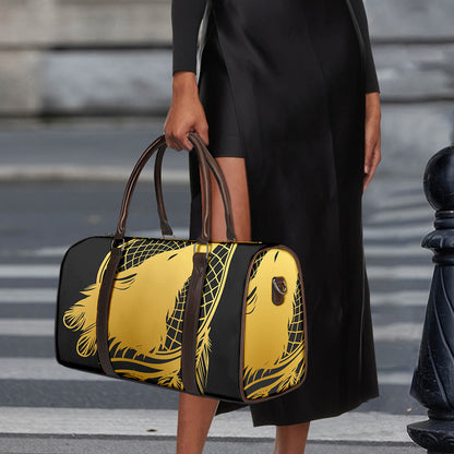 Golden Bohemian Howling Wolf Print Duffle Bag