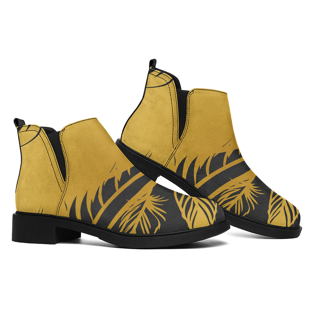 Golden Bohemian Howling Wolf Print Flat Ankle Boots
