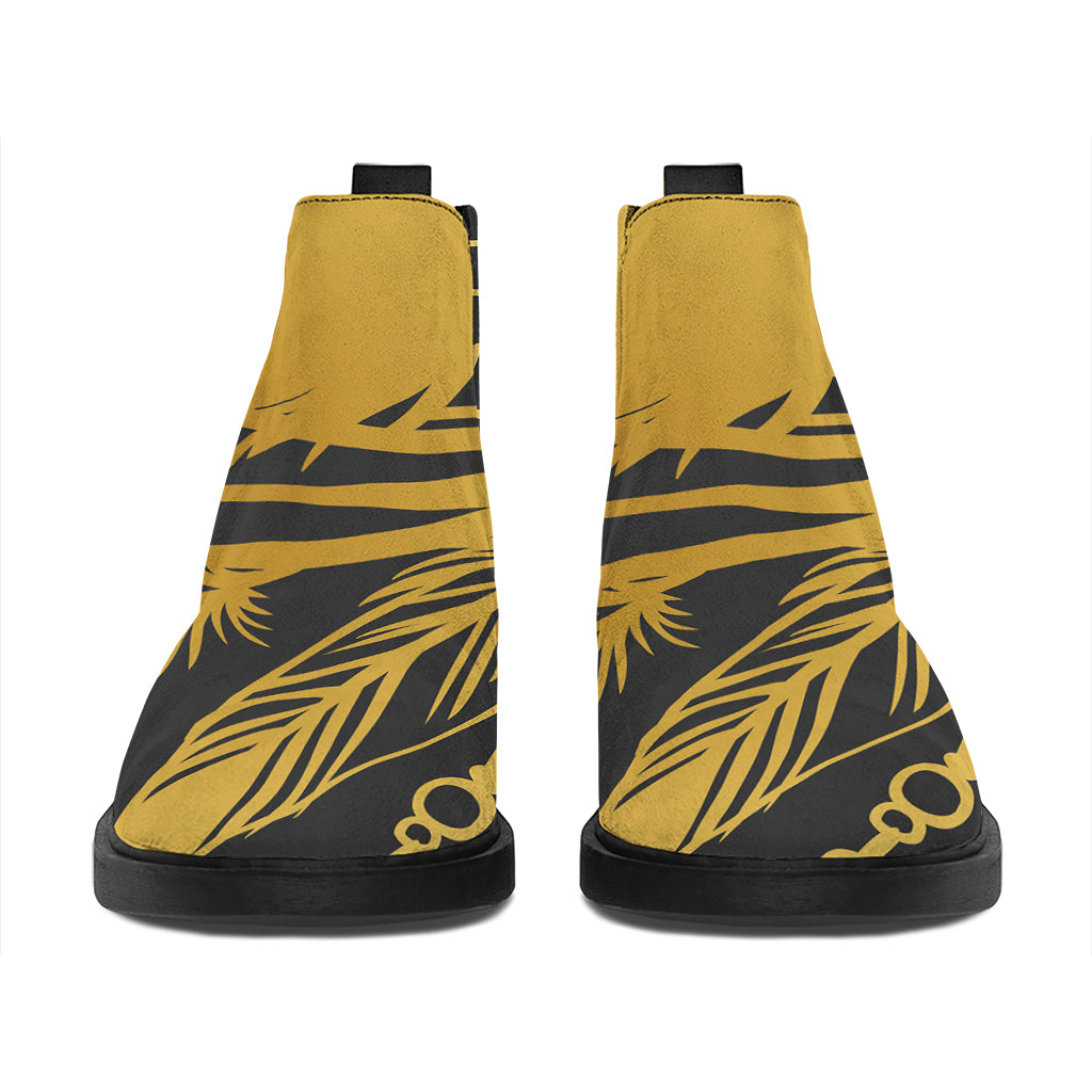 Golden Bohemian Howling Wolf Print Flat Ankle Boots