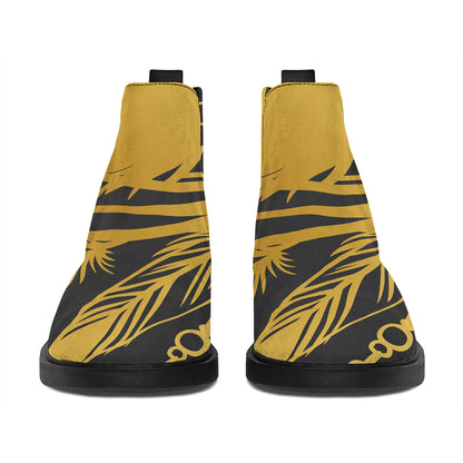 Golden Bohemian Howling Wolf Print Flat Ankle Boots