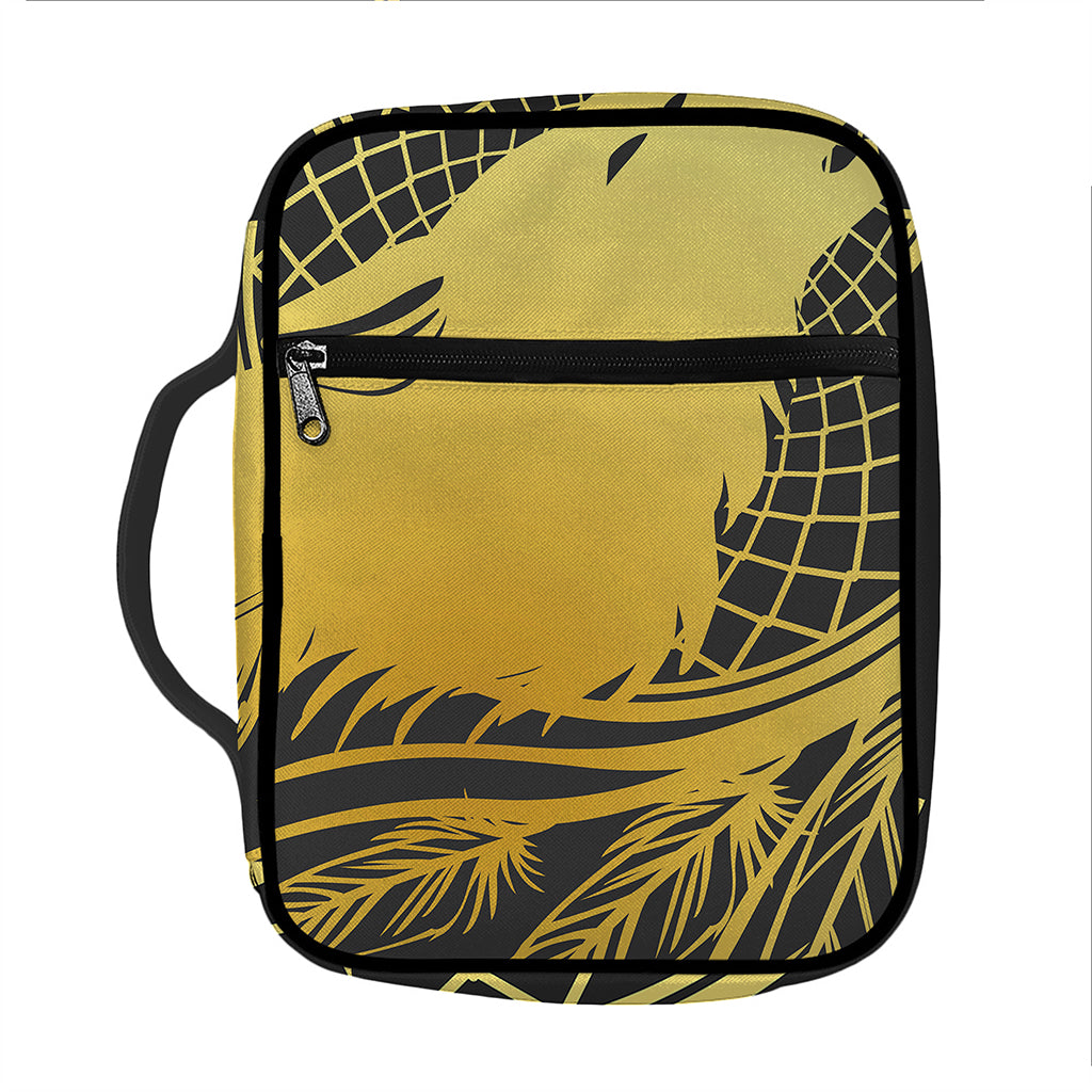 Golden Bohemian Howling Wolf Print Front Pocket Bible Bag