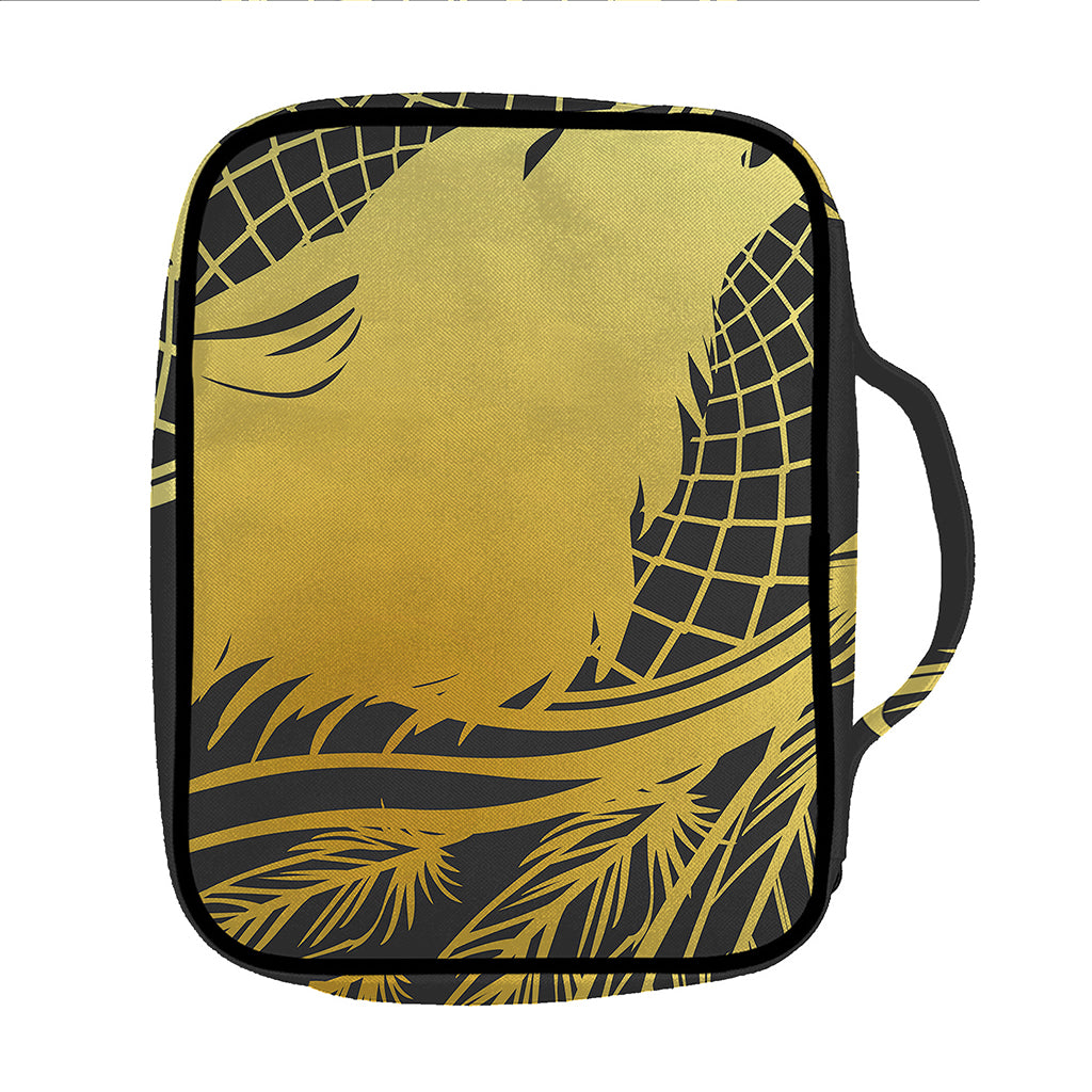 Golden Bohemian Howling Wolf Print Front Pocket Bible Bag