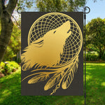 Golden Bohemian Howling Wolf Print Garden Flag