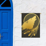 Golden Bohemian Howling Wolf Print Garden Flag