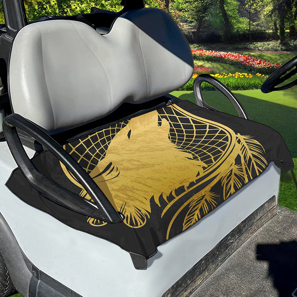 Golden Bohemian Howling Wolf Print Golf Cart Seat Cover