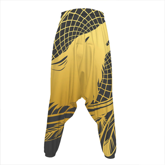 Golden Bohemian Howling Wolf Print Hammer Pants
