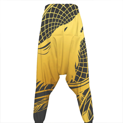 Golden Bohemian Howling Wolf Print Hammer Pants